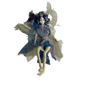 Handmade Art Fairy Doll Mixed Media Beaded Wings Fantasy Collectible Decor OOAK